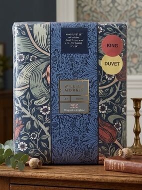 WILLIAM MORRIS King Duvet Cover Set NWT Spring Thicket - Navy Russet